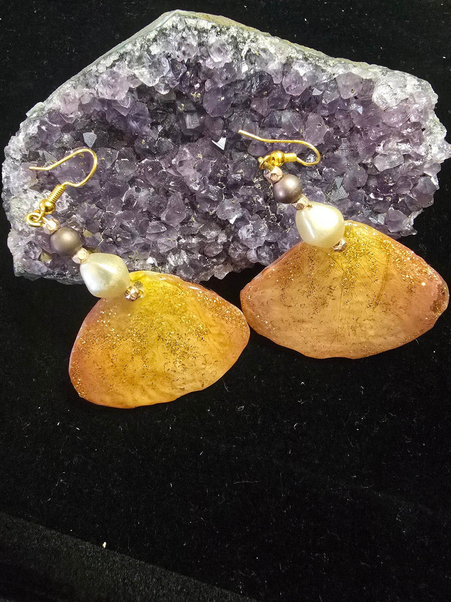 Real yellow dangle rose petal earrings