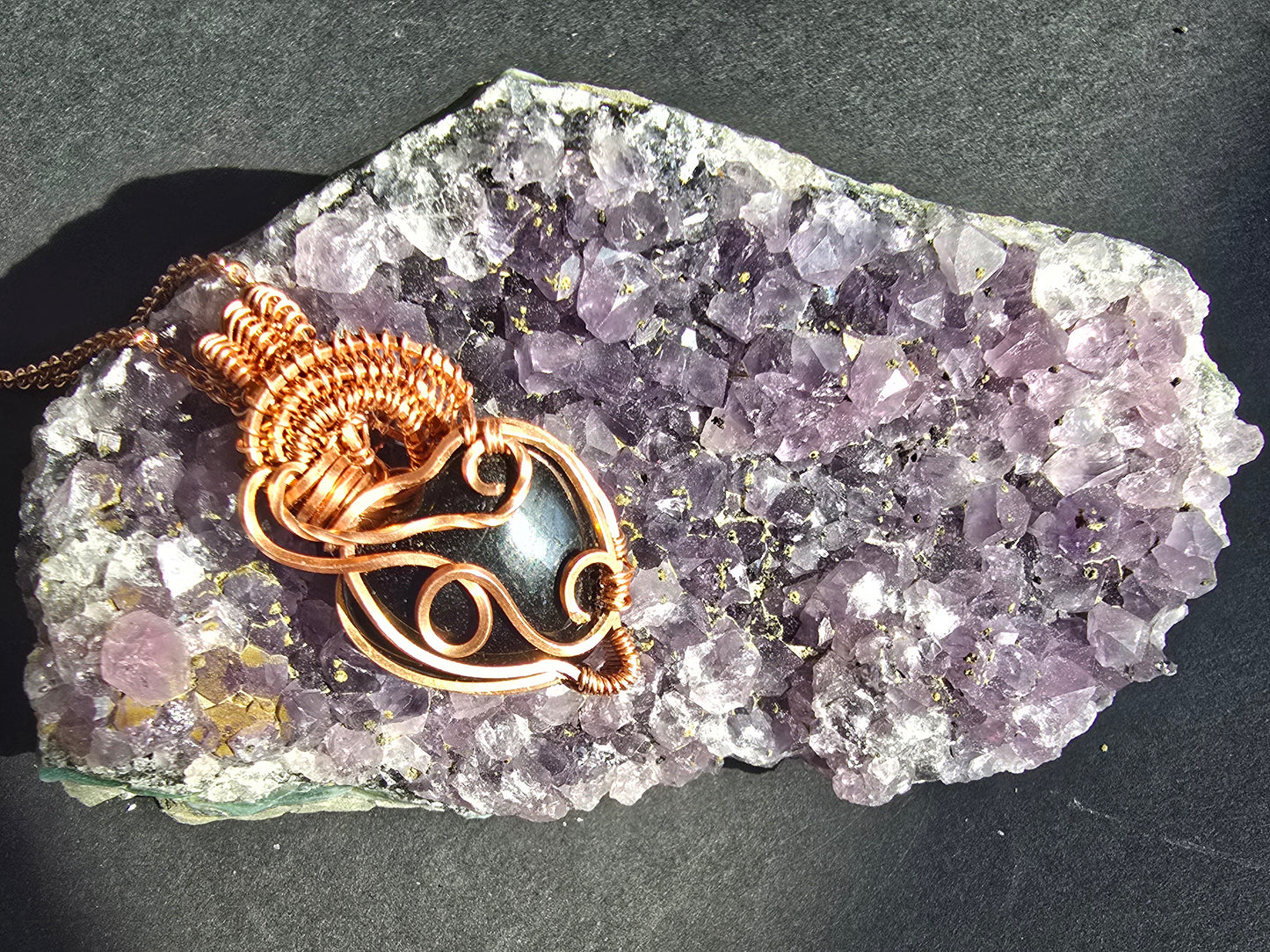 Handcrafted Copper-Wrapped Obsidian Pendant – "Heart of Earth" Collection