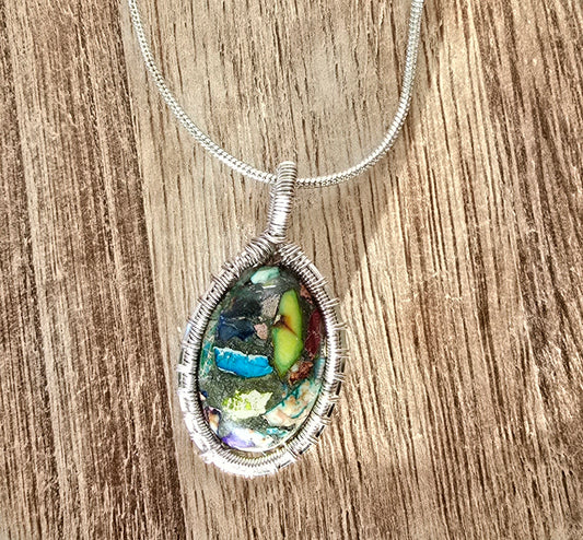 Hand-Wrapped Rainbow Mosaic Jasper Pendant – Earth &amp; Energy Collection