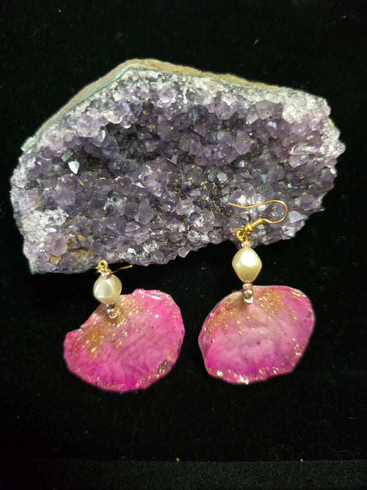 Handcrafted Pink Petal Pearl Dangle Earrings