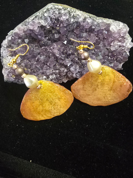 Real yellow dangle rose petal earrings