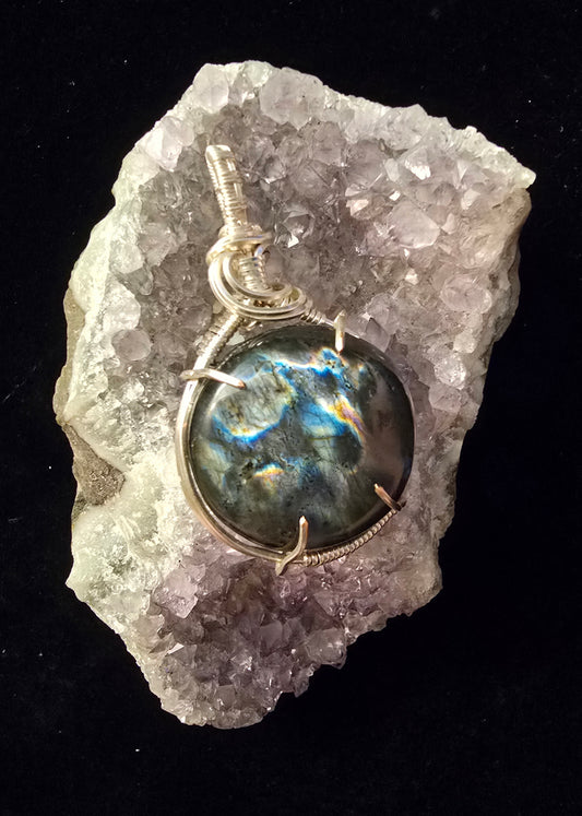 Handcrafted Labradorite Pendant in Silver Wire Wrap