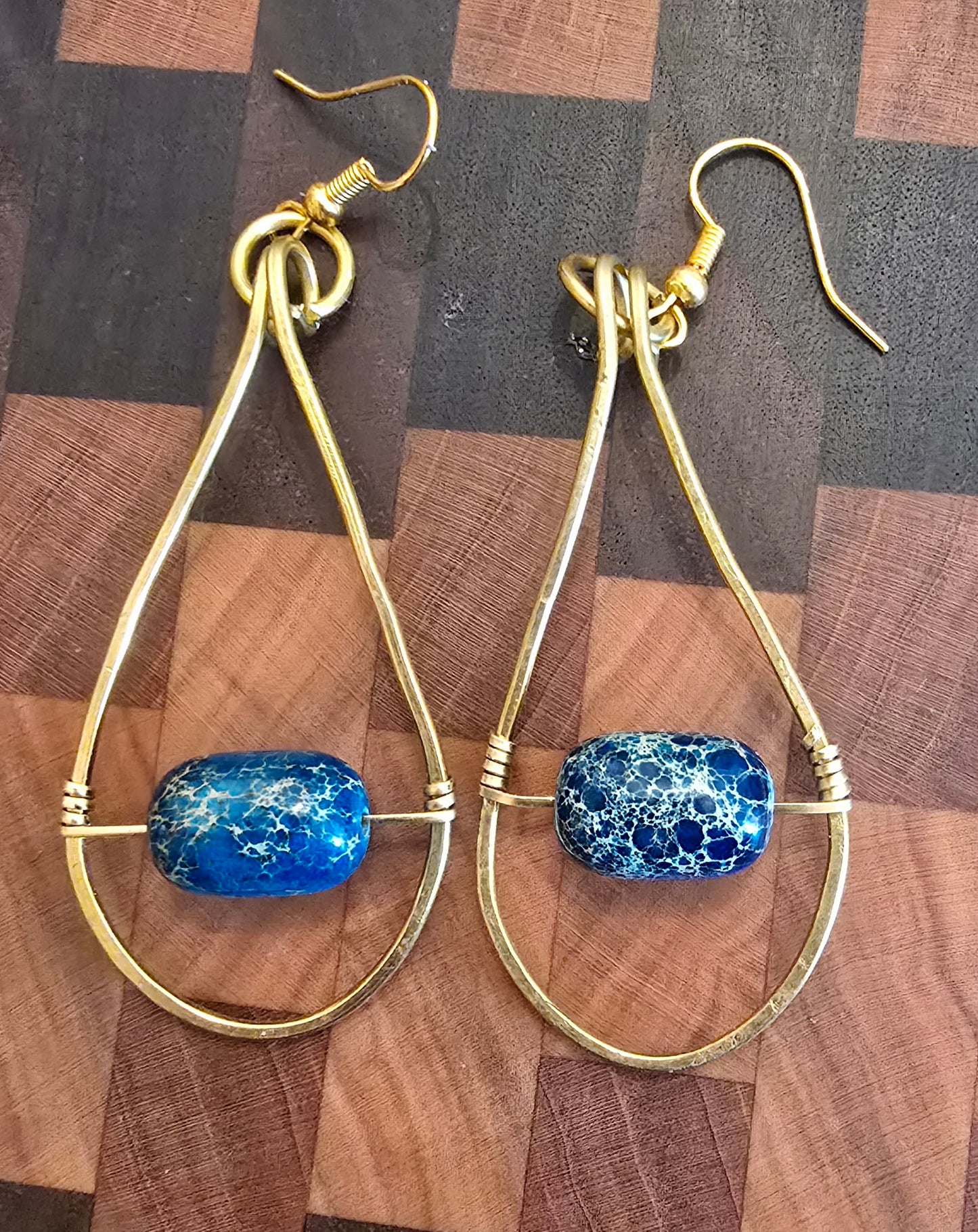 Ocean Veil Brass Teardrop Earrings