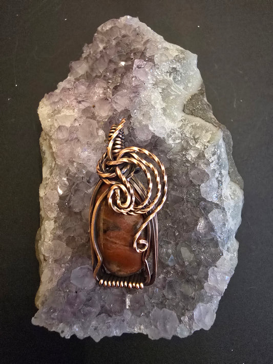 "Earthfire Spiral" Wire-Wrapped Jasper Pendant